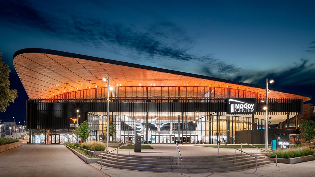 A building with a large roof.