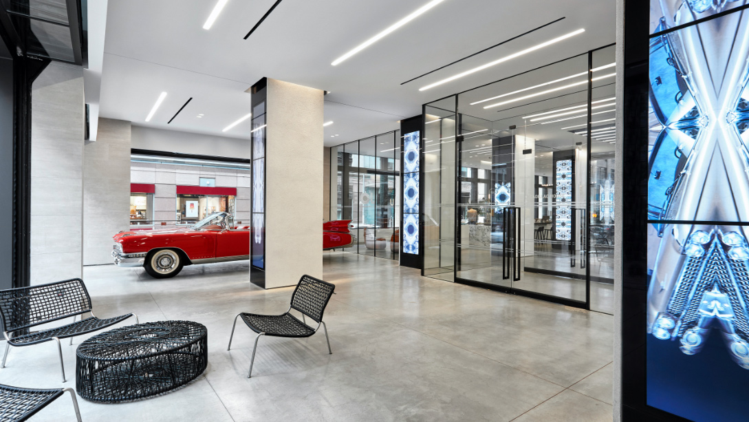 A car parked inside a building.
