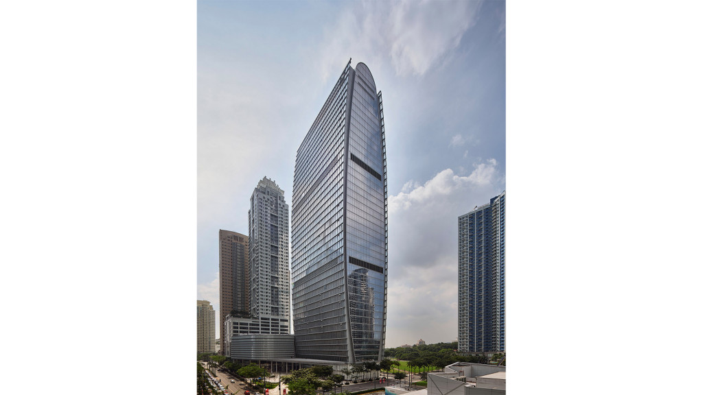 A few skyscrapers in a city.