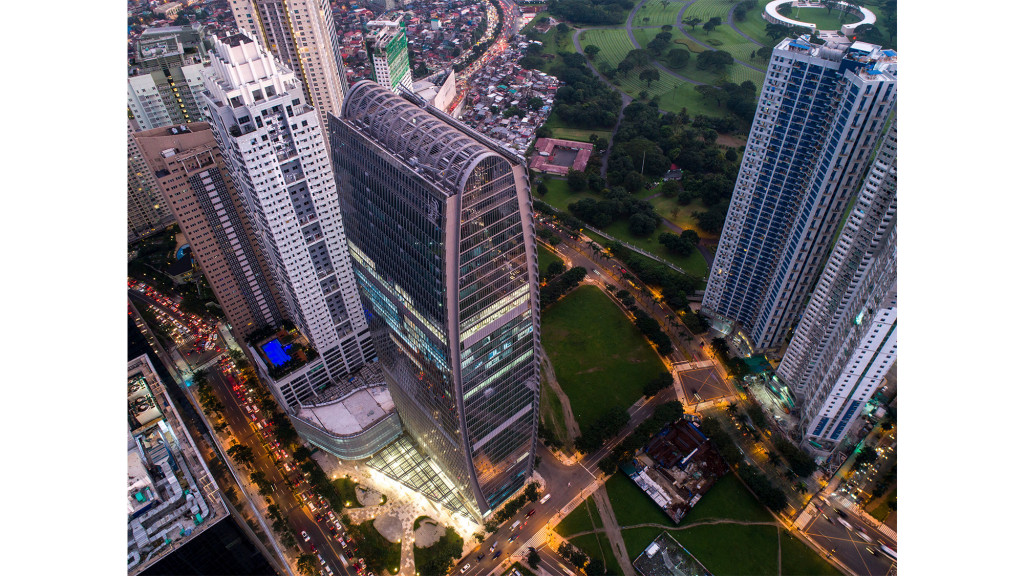 A high angle view of a city.