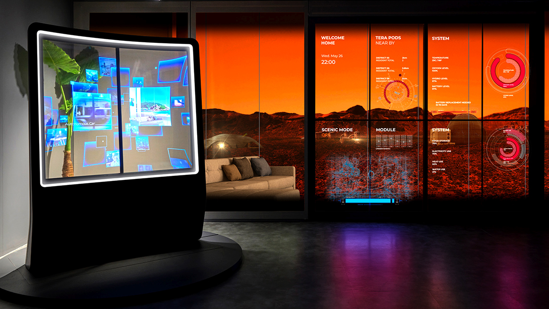 A large screen in a room.