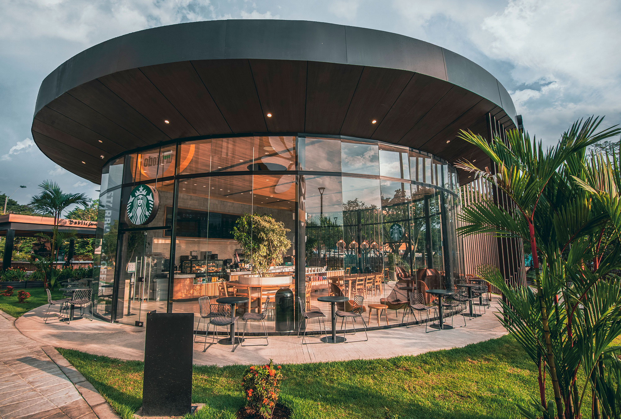 The exterior of a Starbucks store.