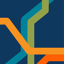 A blue and yellow logo.