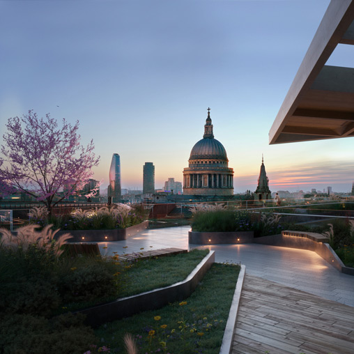 A building with a dome roof and a bridge with trees and a body of water in the fore.