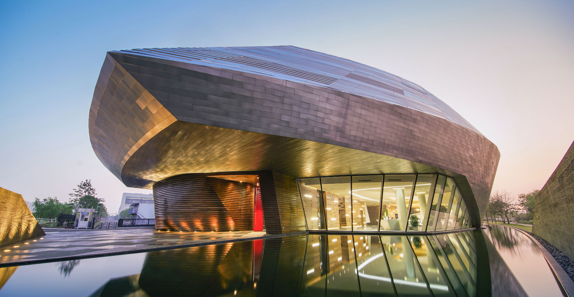 A building with a curved roof.