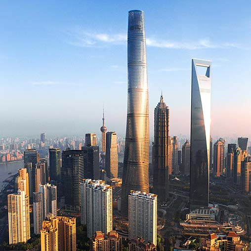 A city with tall buildings.