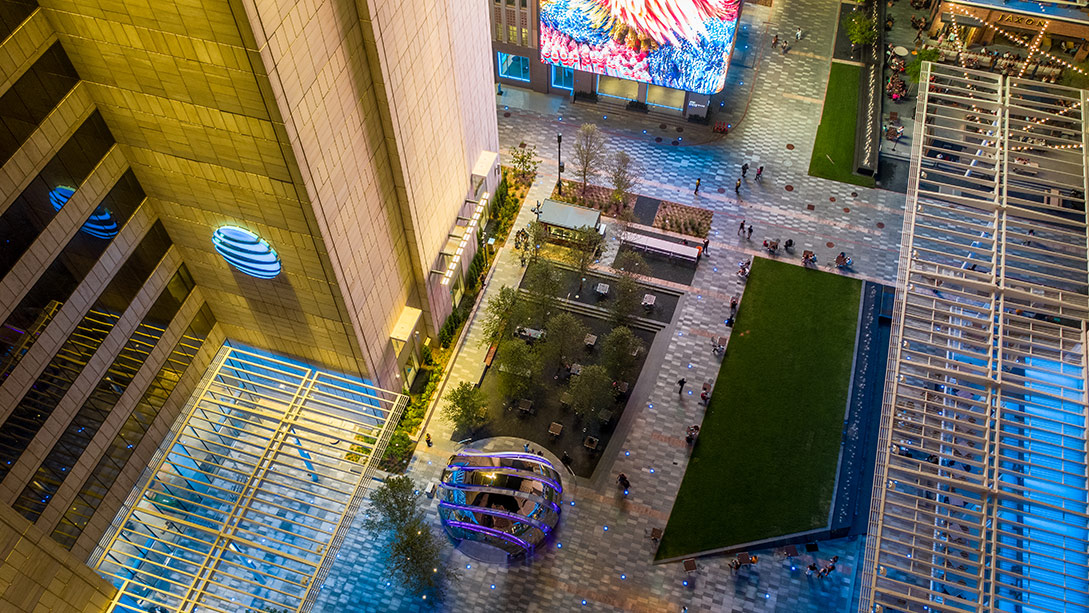 A high angle view of a street.
