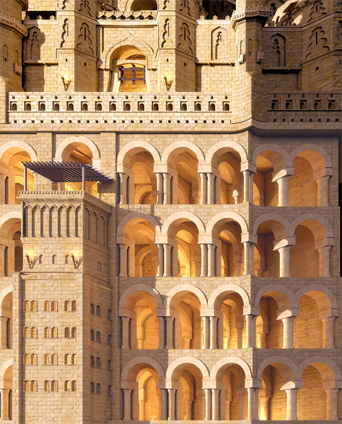 A large stone building.