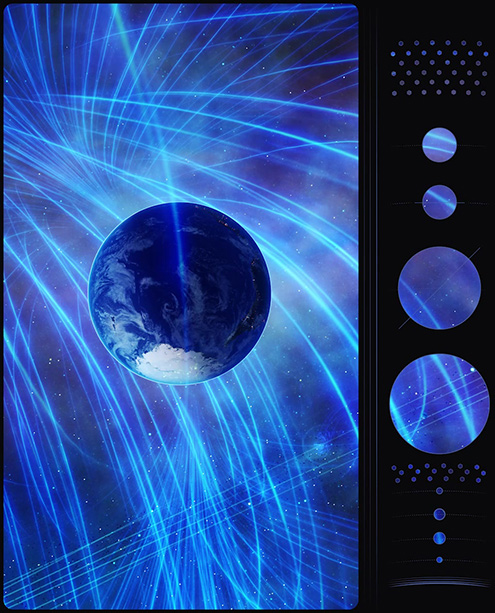 A blue planet in space.