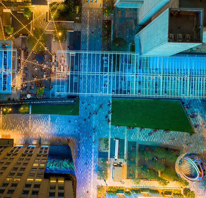 A high angle view of a building.