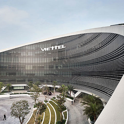 A large building with a sign on it.