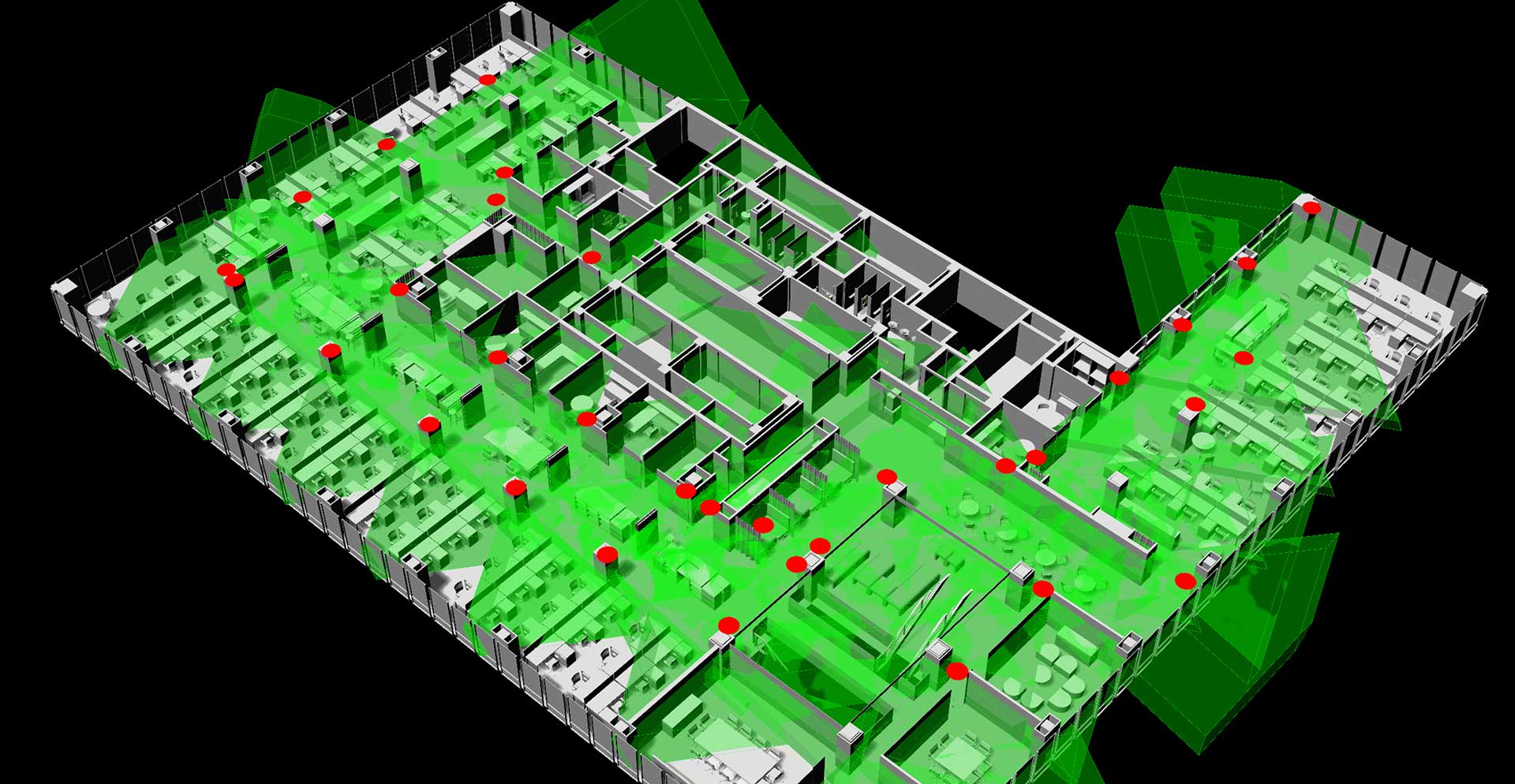 A circuit board with many small chips.