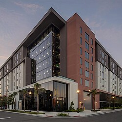 A large building with many windows.