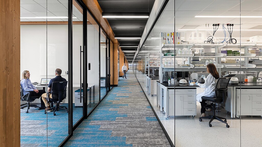 A group of people in an office.