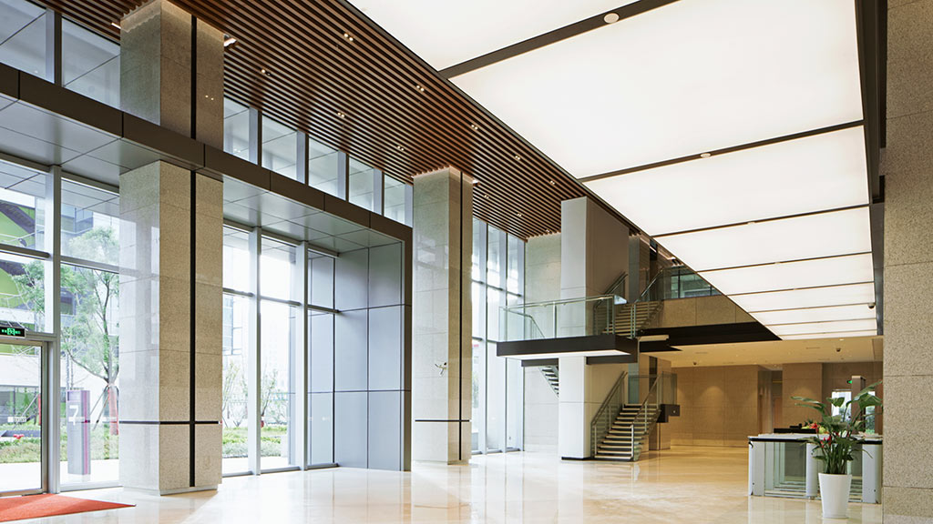 A building with glass walls.