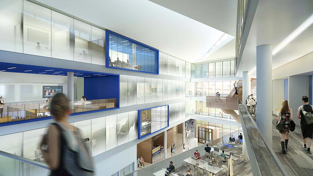 People walking inside a building.