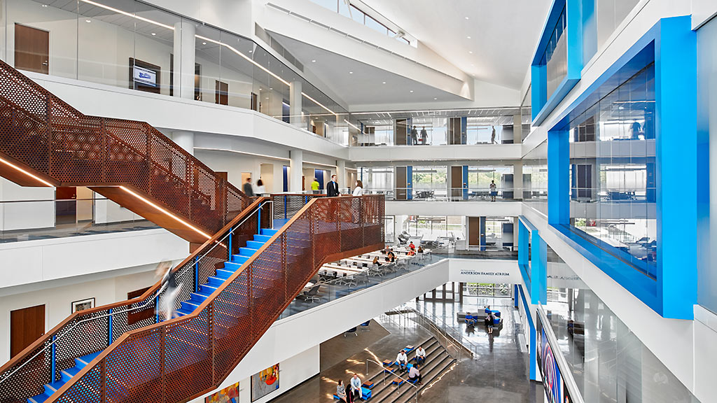 A high angle view of a building.