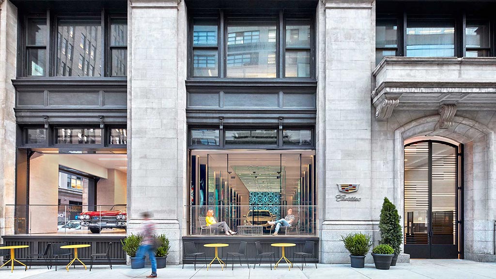 A building with a large glass door.