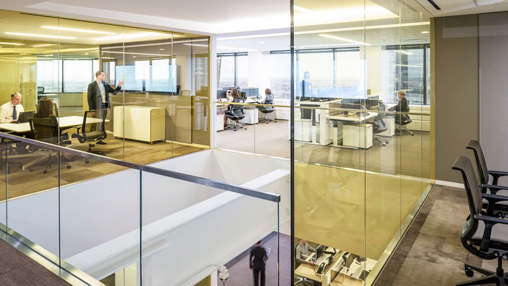 A high angle view of people in an office.